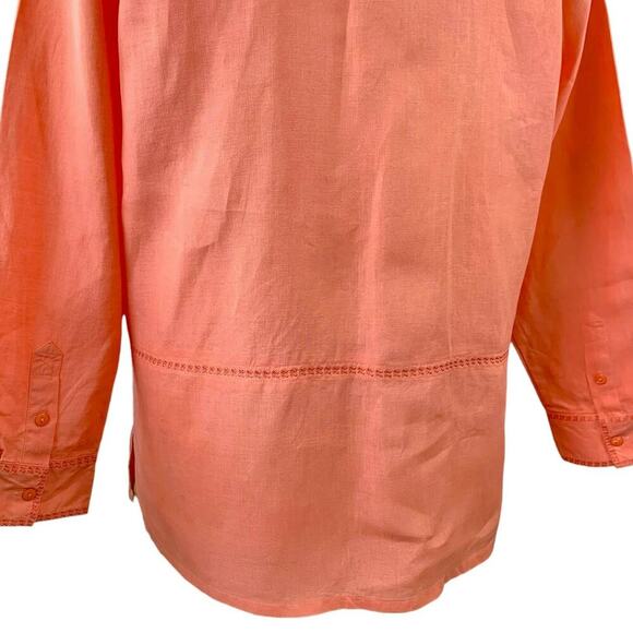Westbound 100% Linen Long Sleeves Oversized Button Up Tops Shirt Size L Coral - Picture 9 of 13